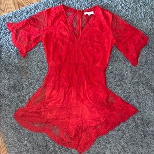 Red laced romper